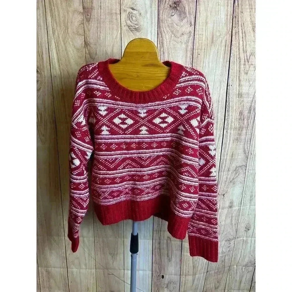 American Eagle AE Fair Isle Red White Holiday Sweater Size S - Picture 1 of 8